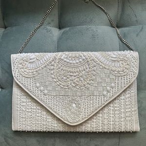 White Beaded Envelope Clutch Purse